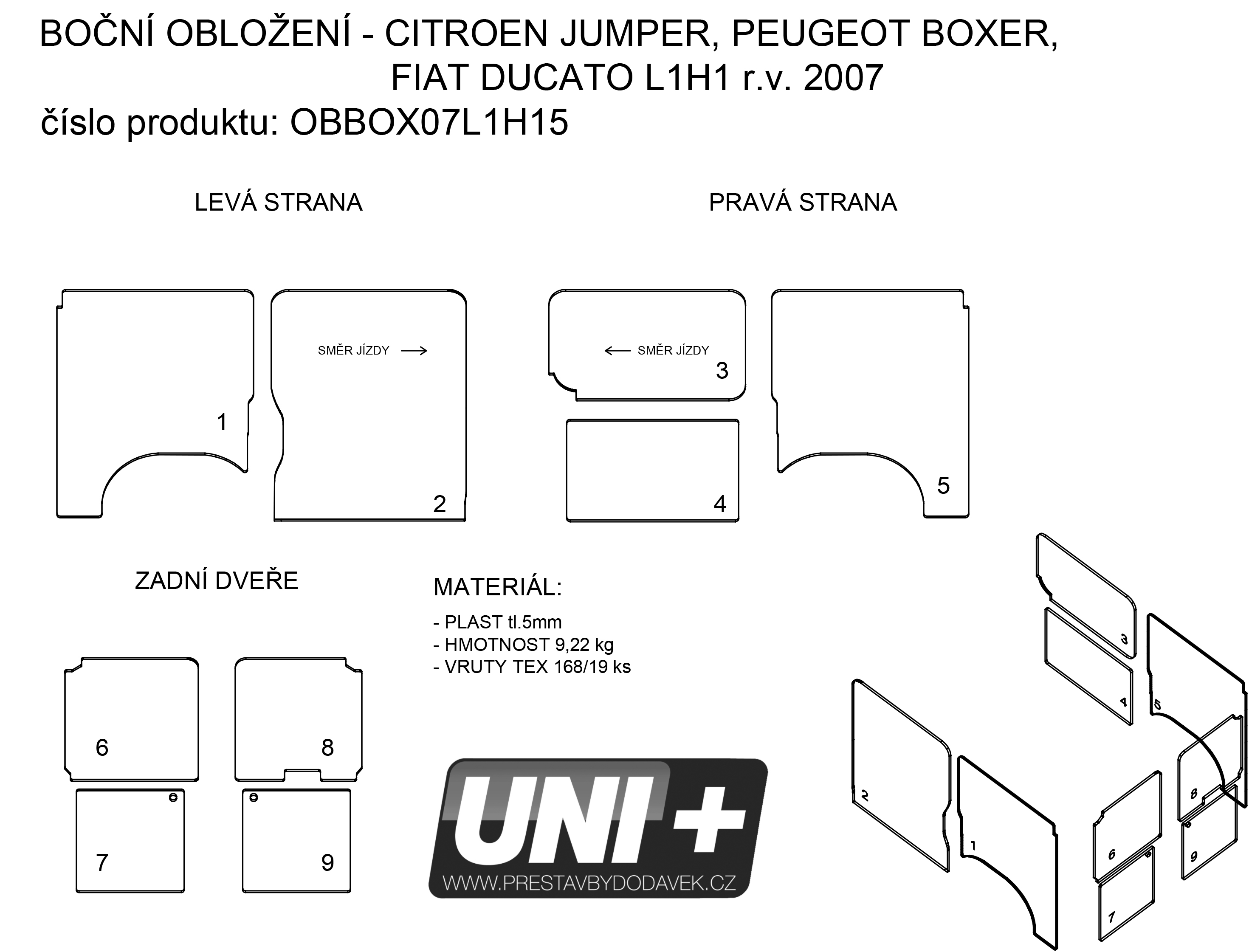 Obložení bočních stěn - polypropylen IP 4 mm Citroen Jumper, Peugeot Boxer, Fiat Ducato X250/X290 | L1H1
