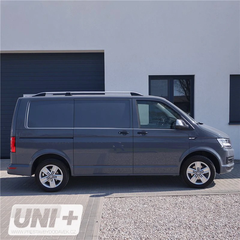 Omtec podélné střešní nosiče stříbrné Volkswagen Transporter T5/T6 a T6.1 - krátký rozvor 