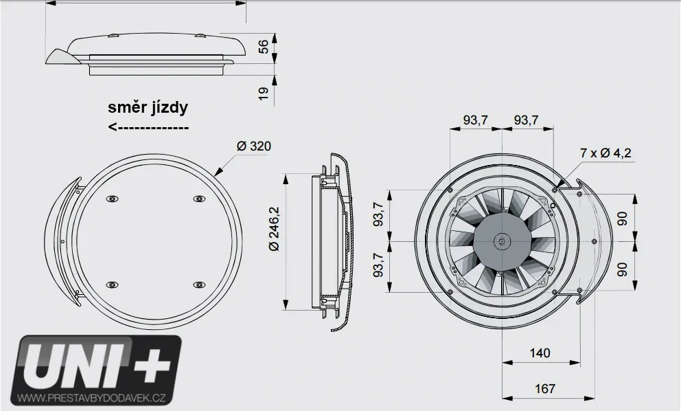 Střešní ventilátor Eberspächer ADT 452 – 12V / 40W