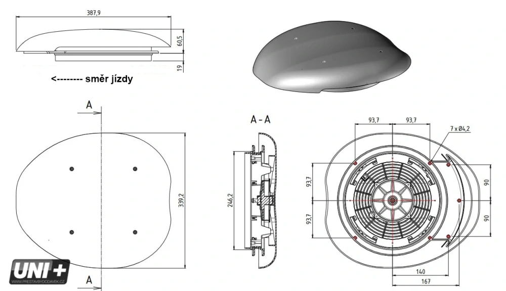 Střešní ventilátor Eberspächer ADT 750 – 12V / 40W