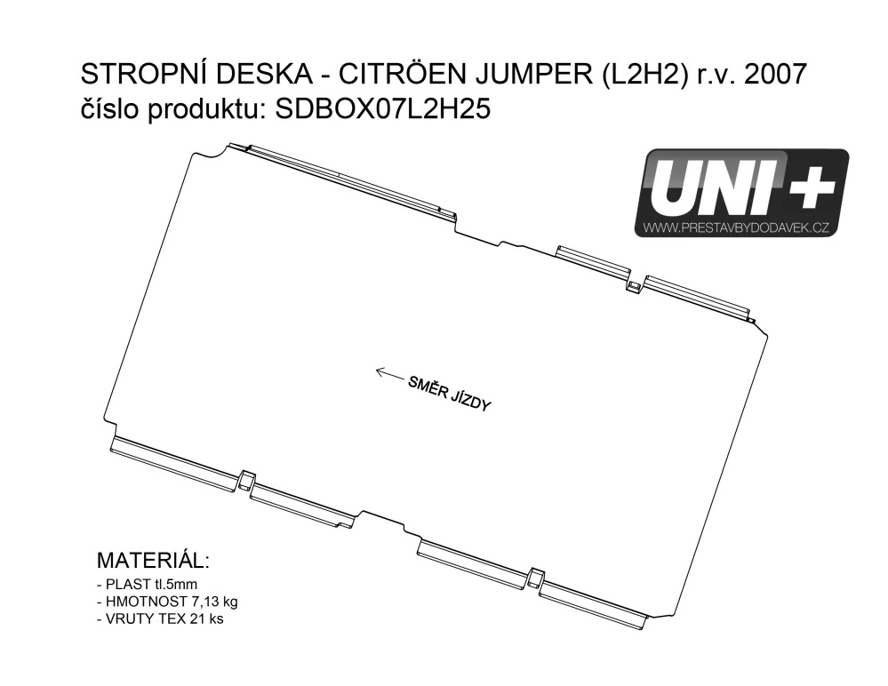 Stropní deska - polypropylen Citroen Jumper,  Peugeot Boxer, Fiat Ducato, Opel Movano | L2H2