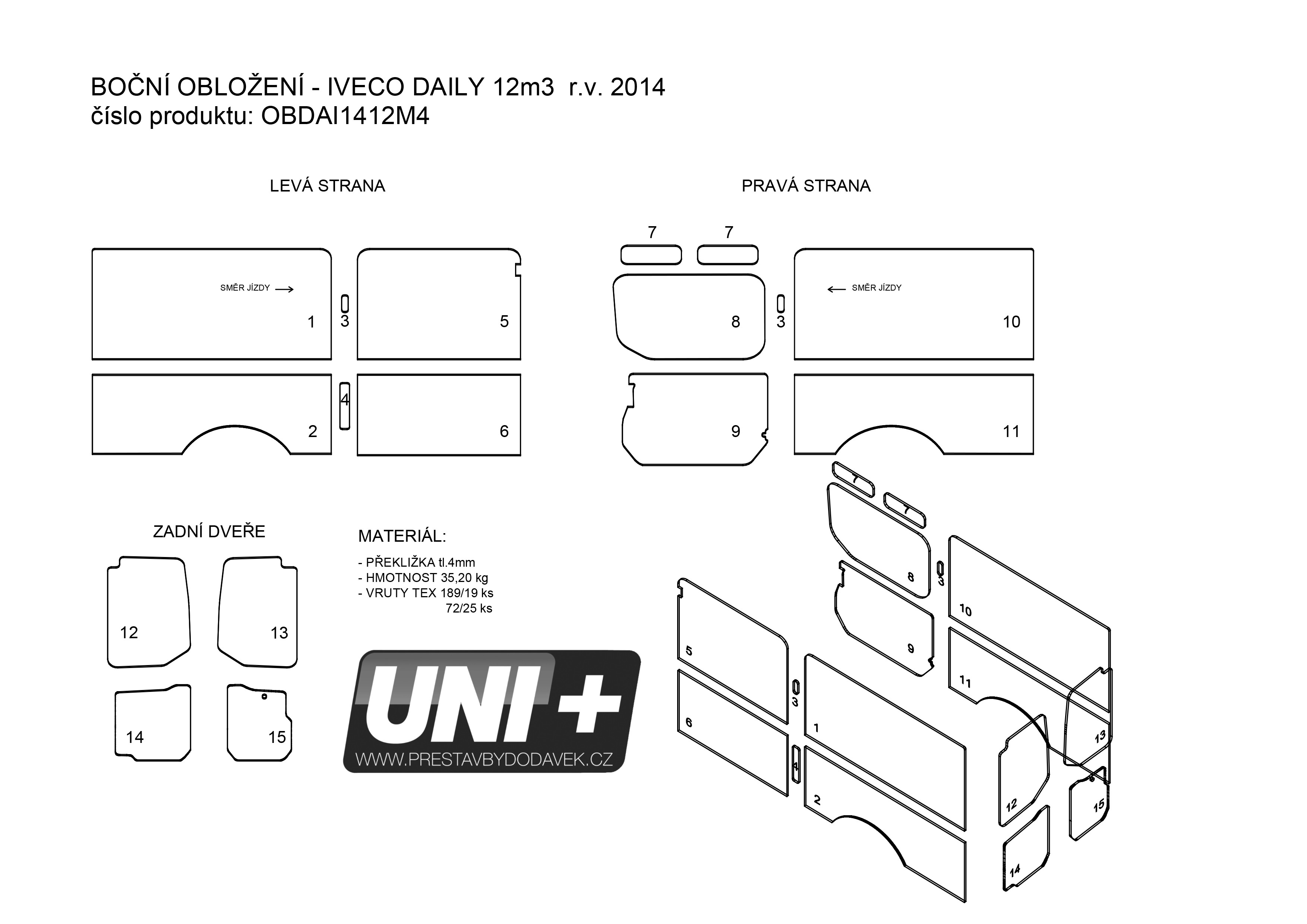 Obložení bočních stěn - překližka 4 mm Iveco Daily (12m³)
