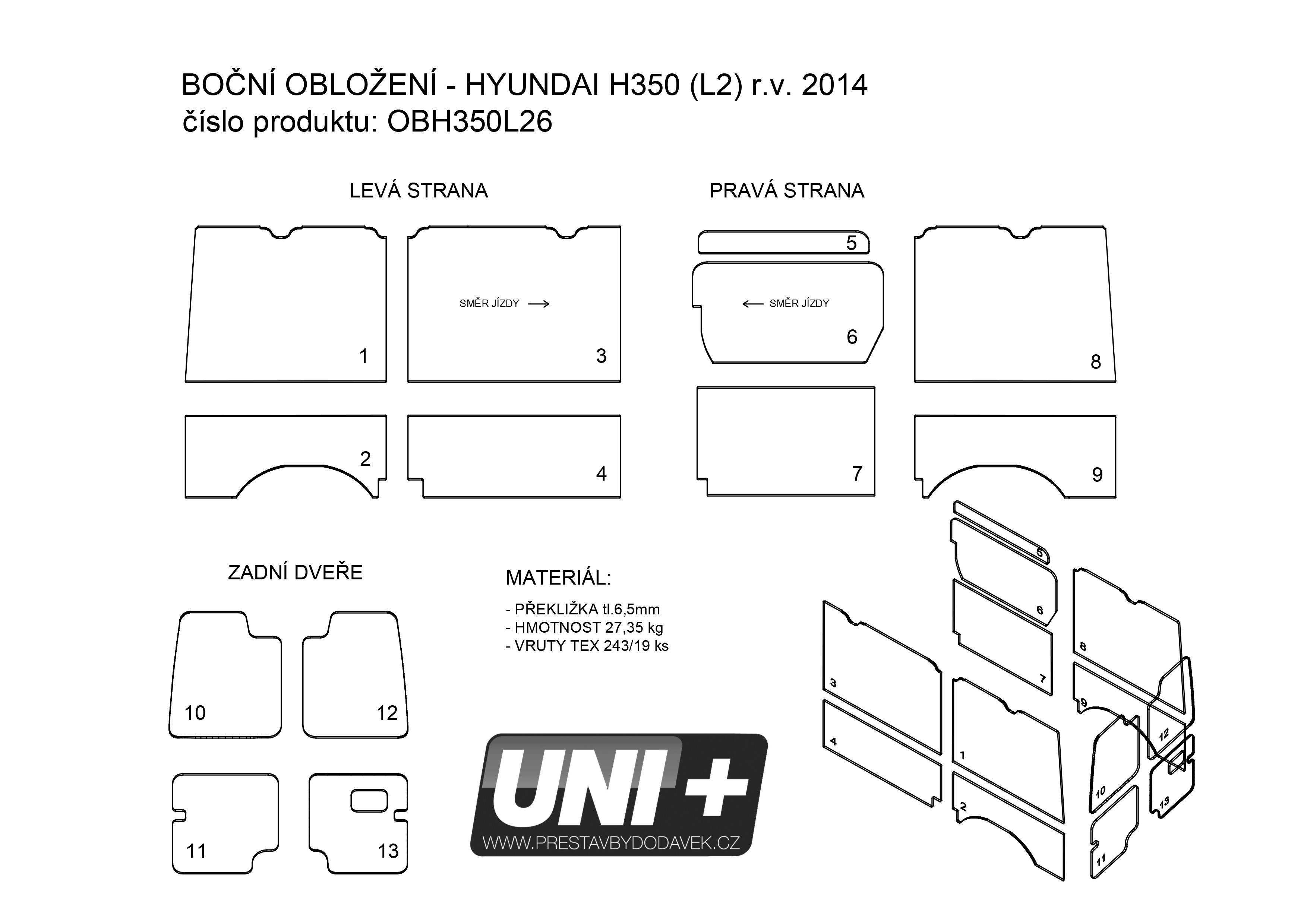 Obložení bočních stěn - překližka 6,5 mm Hyundai H350 | L2