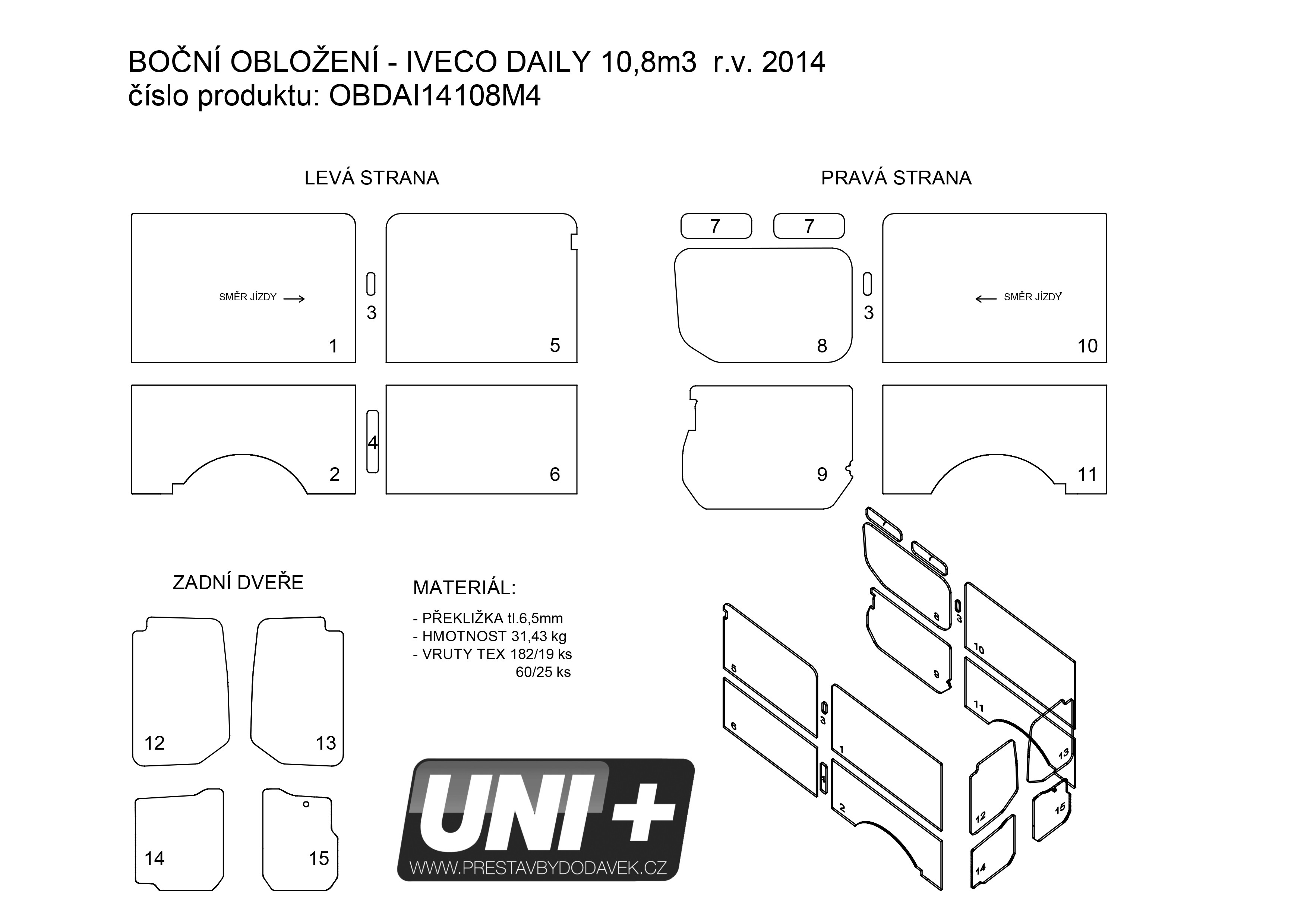 Obložení bočních stěn - překližka 4 mm Iveco Daily (10,8 m³)