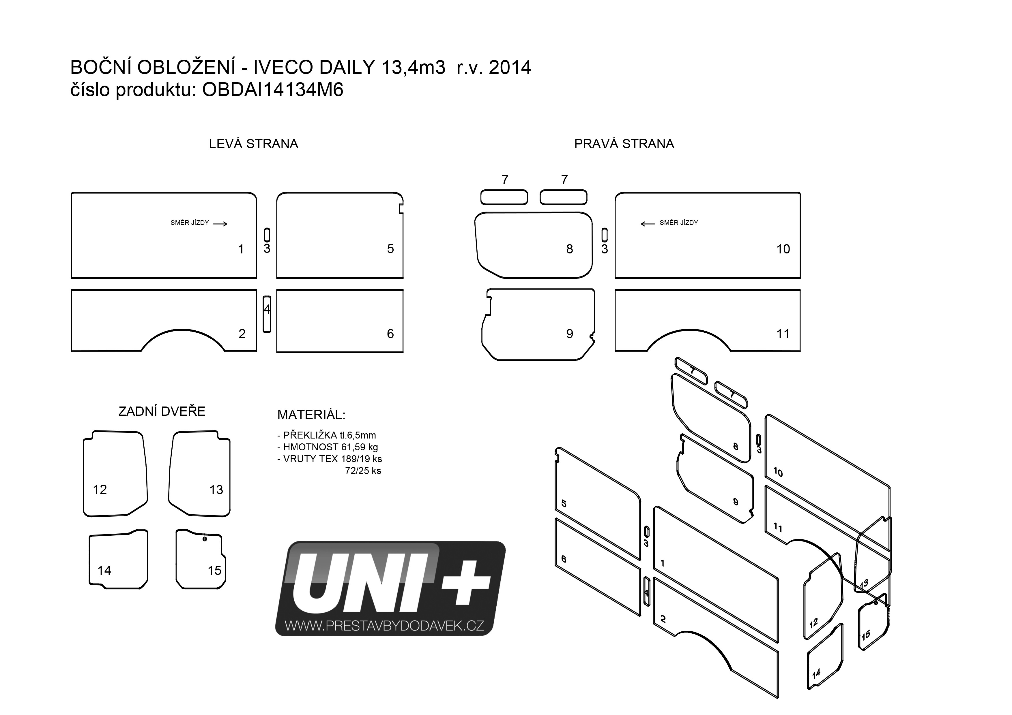 Obložení bočních stěn - překližka 6,5 mm Iveco Daily (13,4 m³)