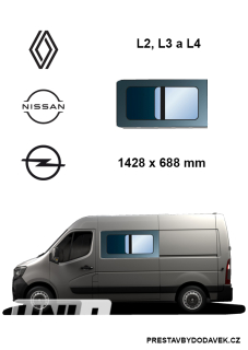 Boční levé posuvné okno L2, L3 a L4 | Renault Master / Nissan Interstar / Opel Movano