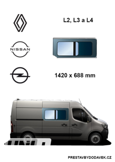 Boční pravé posuvné okno L2, L3 a L4 | Renault Master / Nissan Interstar / Opel Movano