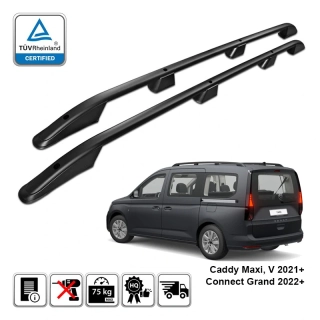 Omtec podélné střešní nosiče černé - Volkswagen Caddy V MAXI, Ford Connect Grand SB