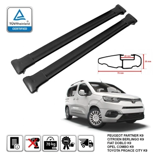 Omtec Aero příčníky černé - Citroen Berlingo / Peugeot Partner / Opel Combo / Toyota PROACE CITY