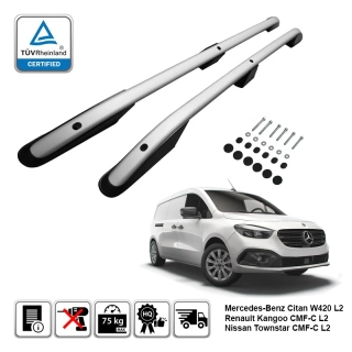 Omtec podélné střešní nosiče stříbrné - Mercedes-Benz Citan W420, Renault Kangoo, Nissan Townstar | L2