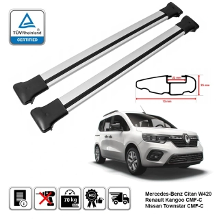 Omtec Aero příčníky stříbrné - Mercedes-Benz Citan W420 / Renault Kangoo / Nissan Townstar 