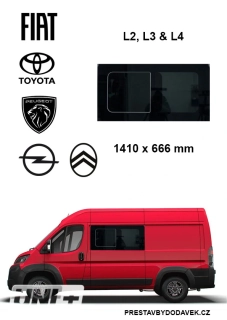 Boční levé posuvné okno tónované L2, L3 a L4 | Citroen Jumper / Peugeot Boxer / Fiat Ducato / Opel Movano
