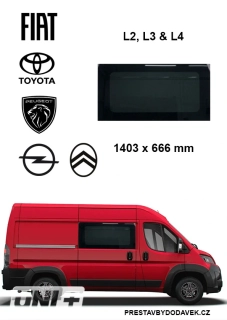 Boční pravé pevné okno tónované L2, L3 a L4 | Citroen Jumper / Peugeot Boxer / Fiat Ducato / Opel Movano