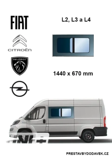 Boční levé posuvné okno L2, L3 a L4 | Citroen Jumper / Peugeot Boxer / Fiat Ducato / Opel Movano