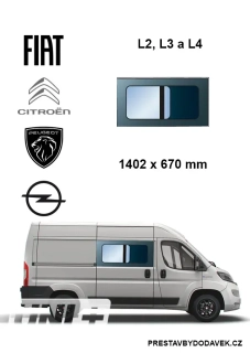 Boční pravé posuvné okno L2, L3 a L4 | Citroen Jumper / Peugeot Boxer / Fiat Ducato / Opel Movano