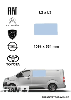Boční levé pevné okno L2, L3 | Citroen Jumpy / Peugeot Expert / Fiat Scudo / Opel Vivaro / Toyota Proace