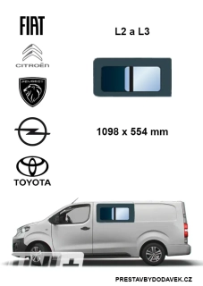 Boční levé posuvné okno L2, L3 | Citroen Jumpy / Peugeot Expert / Fiat Scudo / Opel Vivaro / Toyota Proace