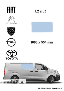 Boční pravé pevné okno L2, L3 | Citroen Jumpy / Peugeot Expert / Fiat Scudo / Opel Vivaro / Toyota Proace